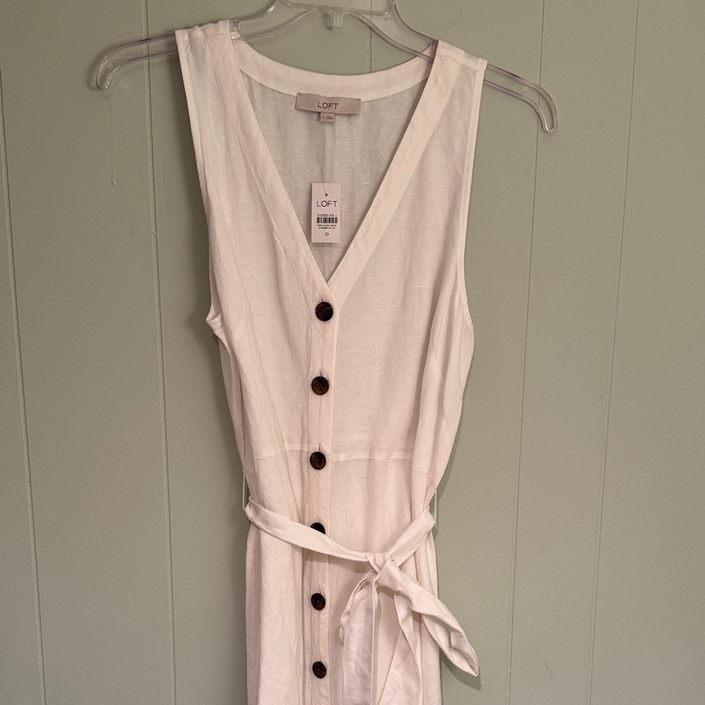 LOFT White Linen Sleeveless Button-Front Dress